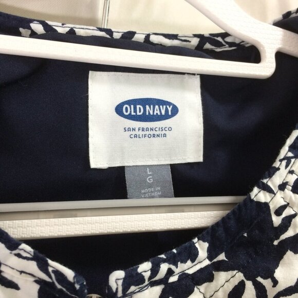 Old Navy Jacket Bomber Quilted Zipper Front Black White Floral 2 Pockets Size La - Picture 2 of 4